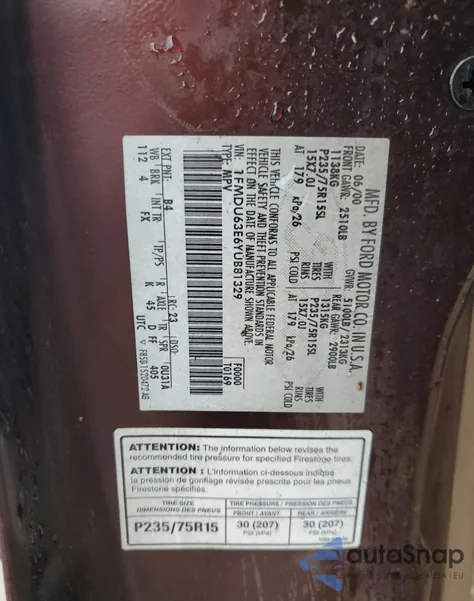 2000 Ford Explorer Xlt from USA, damaged, VIN 1FMDU63E6YUB81329